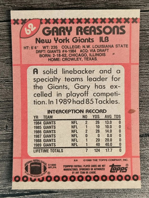 1990 Topps Disclaimer Back #62 Gary Reasons