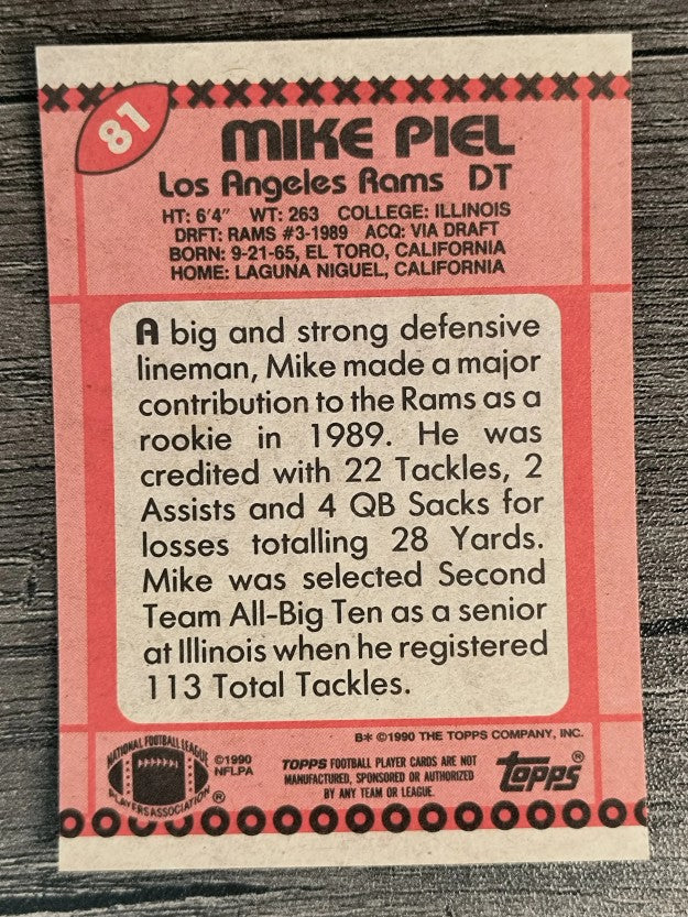 1990 Topps Disclaimer Back #81 Mike Piel