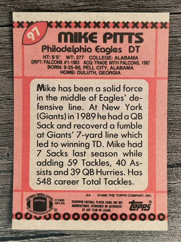 1990 Topps Disclaimer Back #97 Mike Pitts