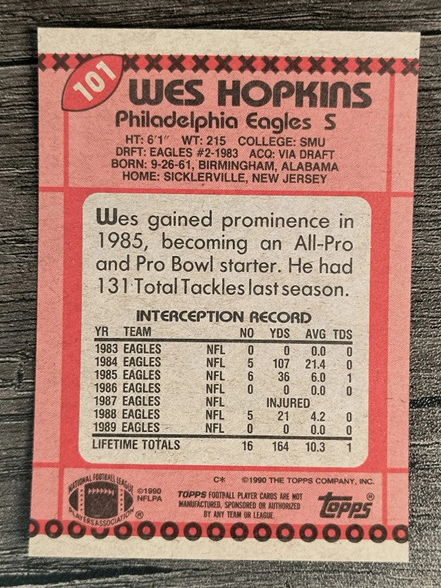 1990 Topps Disclaimer Back #101 Wes Hopkins