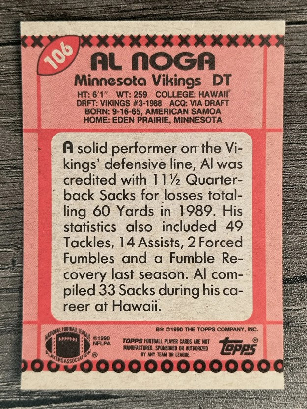 1990 Topps Disclaimer Back #106 Al Noga