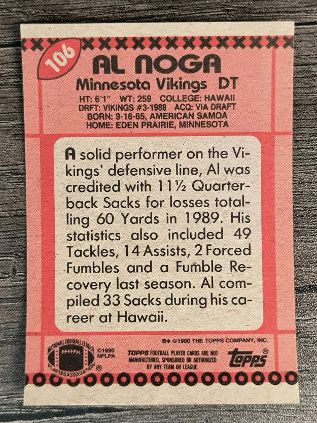 1990 Topps Disclaimer Back #106 Al Noga