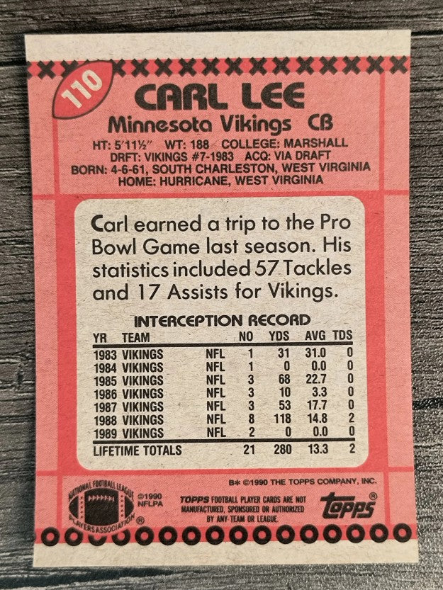 1990 Topps Disclaimer Back #110 Carl Lee