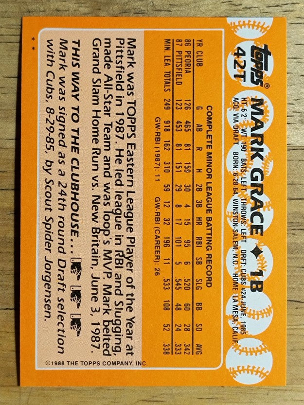 1988 Topps Traded #42T Mark Grace XRC