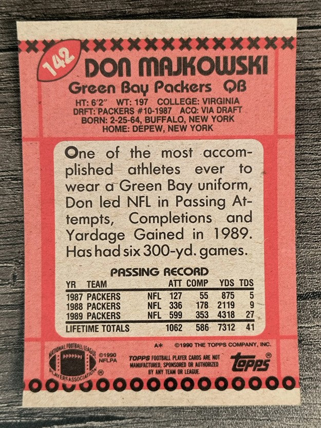 1990 Topps Disclaimer Back #142 Don Majkowski