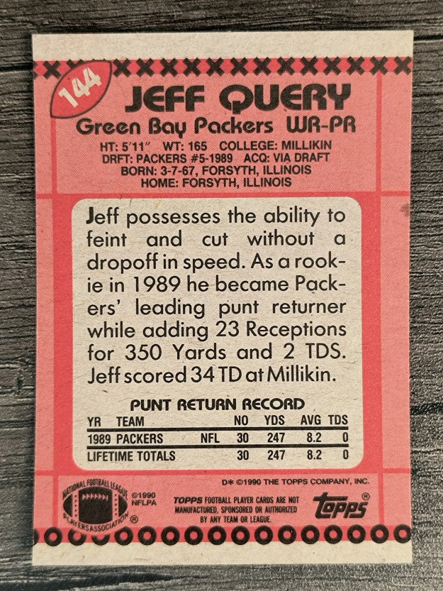 1990 Topps Disclaimer Back #144 Jeff Query