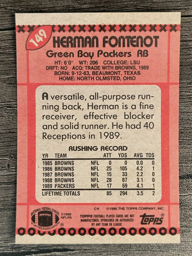 1990 Topps Disclaimer Back #149 Herman Fontenot