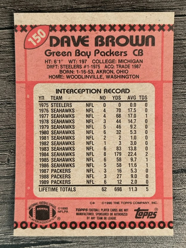 1990 Topps Disclaimer Back #150 Dave Brown DB