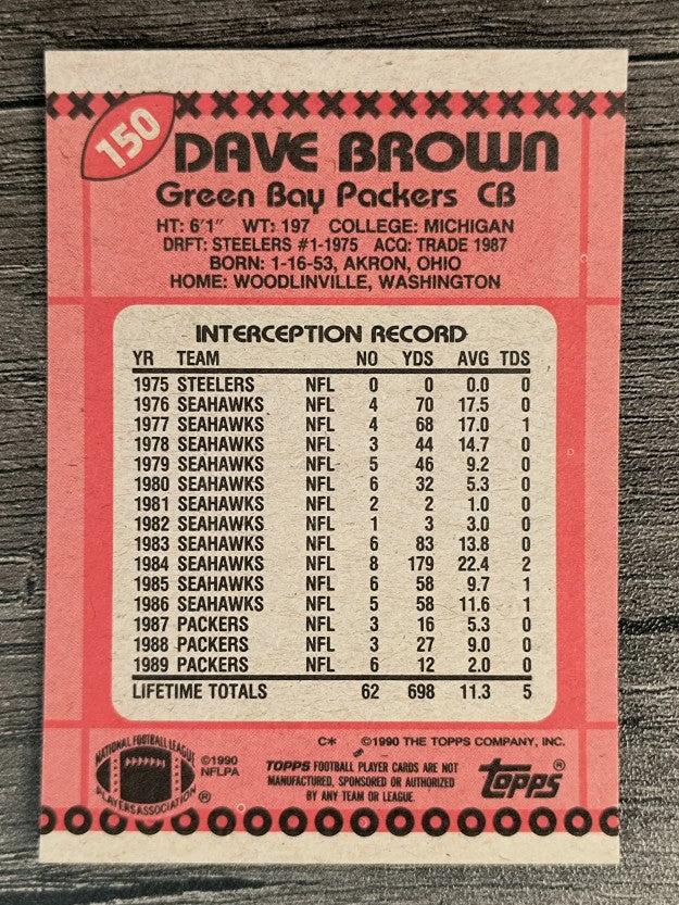 1990 Topps Disclaimer Back #150 Dave Brown DB