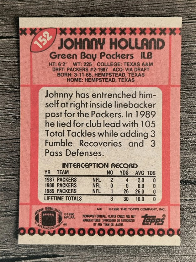 1990 Topps Disclaimer Back #152 Johnny Holland