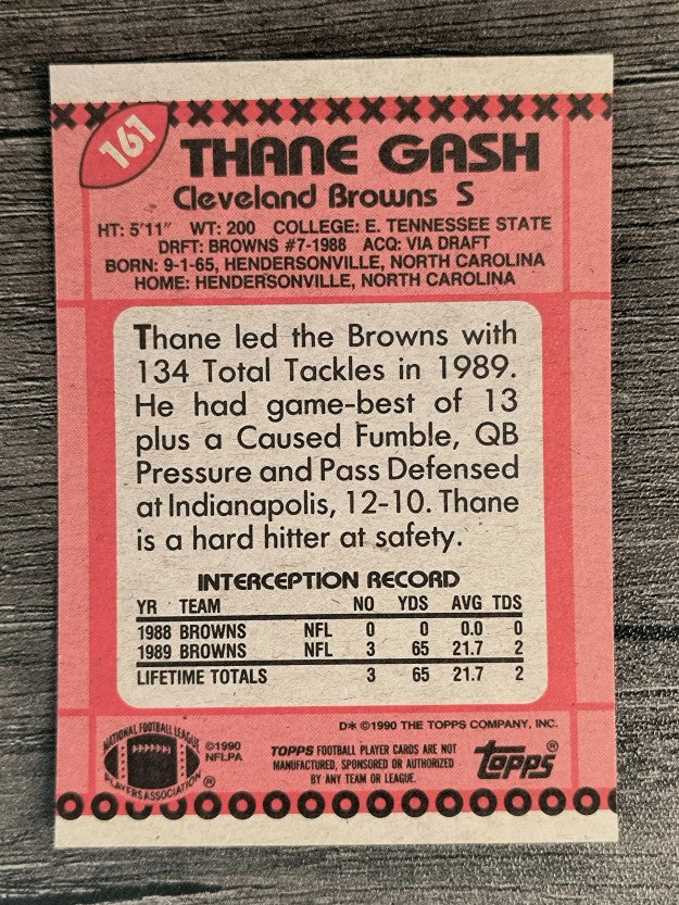 1990 Topps Disclaimer Back #161 Thane Gash RC