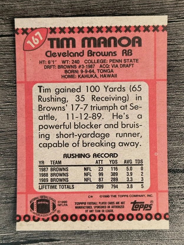 1990 Topps Disclaimer Back #167 Tim Manoa