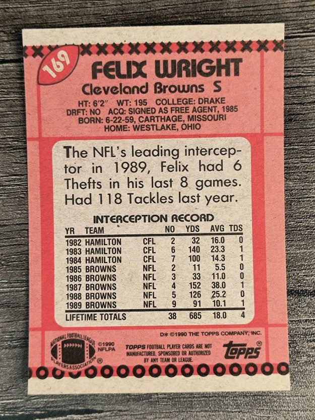 1990 Topps Disclaimer Back #169 Felix Wright