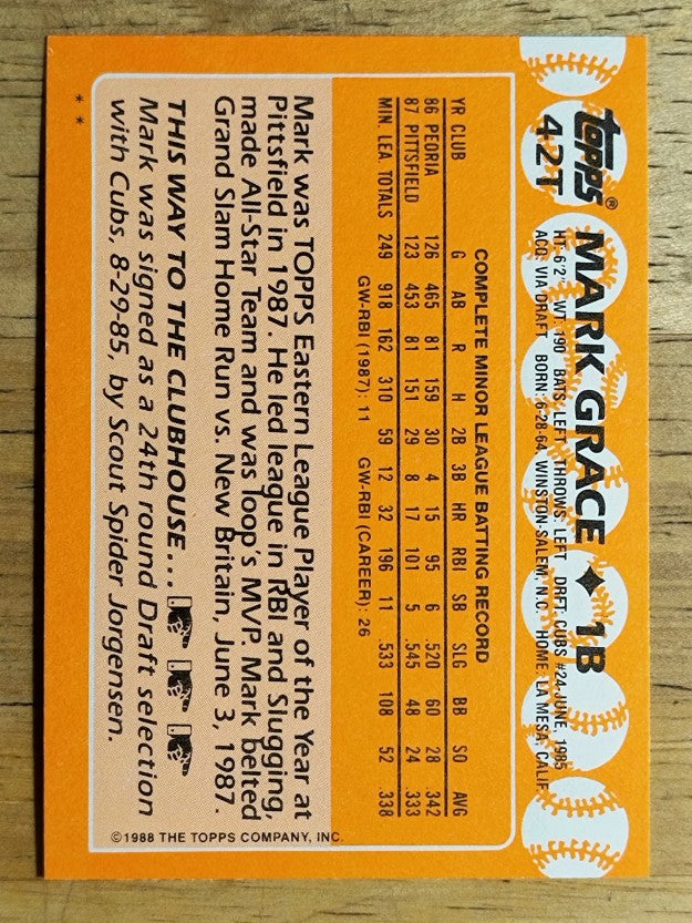 1988 Topps Traded #42T Mark Grace XRC