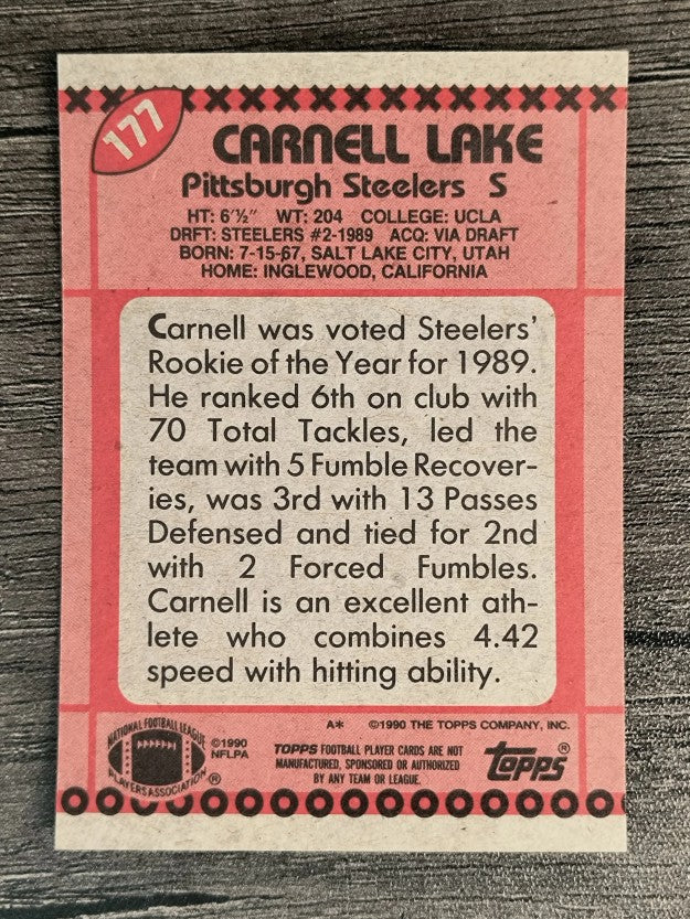 1990 Topps Disclaimer Back #177 Carnell Lake