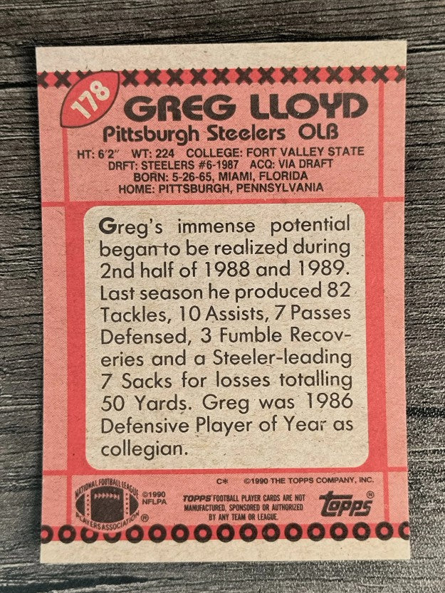 1990 Topps Disclaimer Back #178 Greg Lloyd