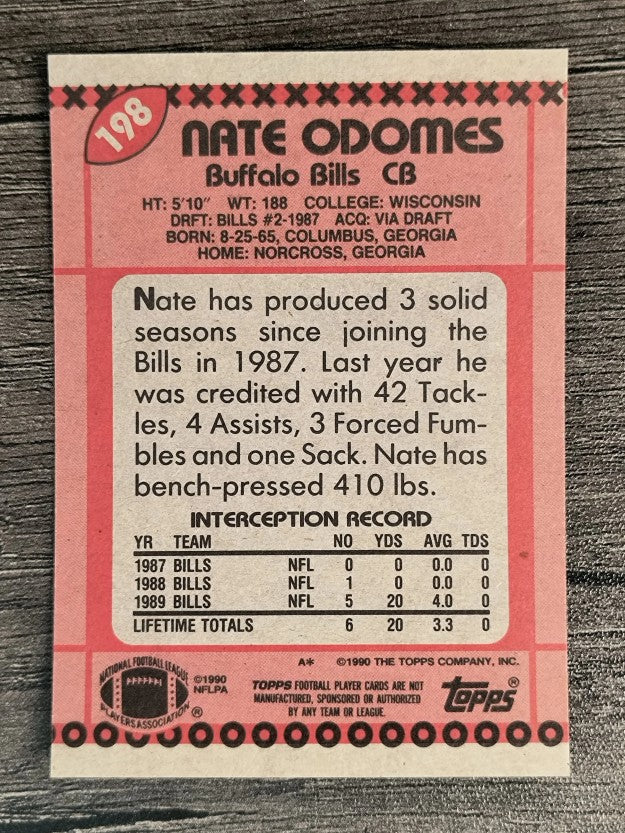 1990 Topps Disclaimer Back #198 Nate Odomes RC