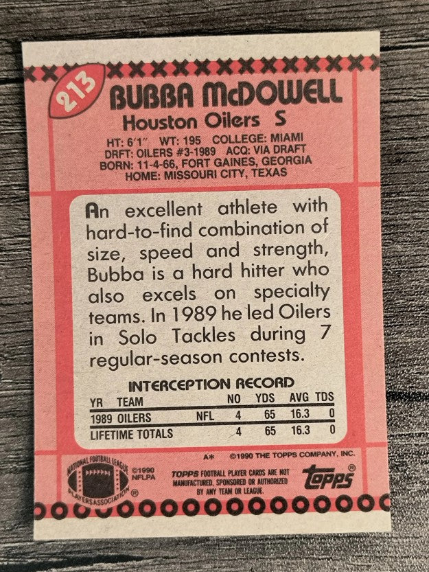1990 Topps Disclaimer Back #213 Bubba McDowell