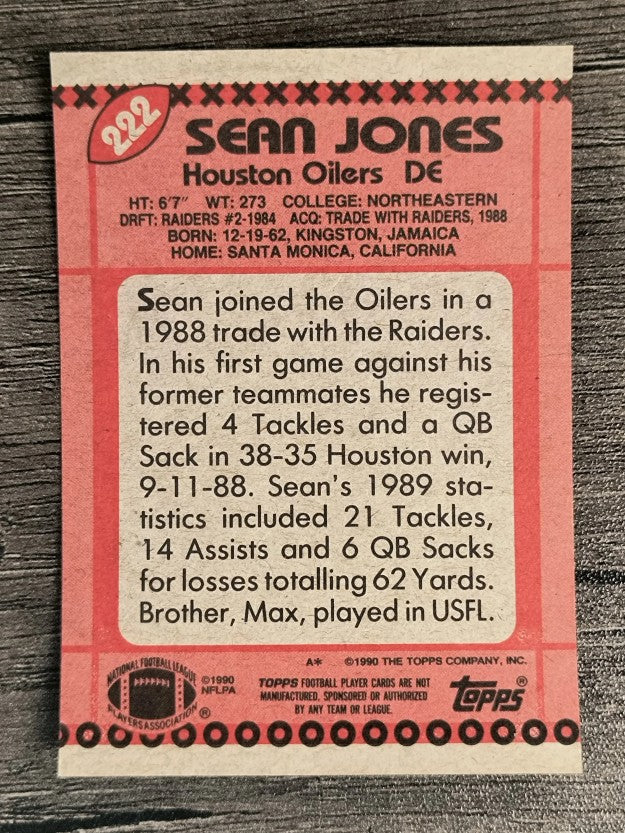 1990 Topps Disclaimer Back #222 Sean Jones