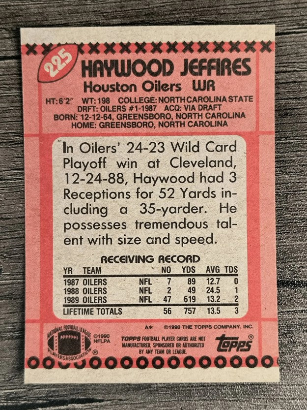 1990 Topps Disclaimer Back #225 Haywood Jeffires RC