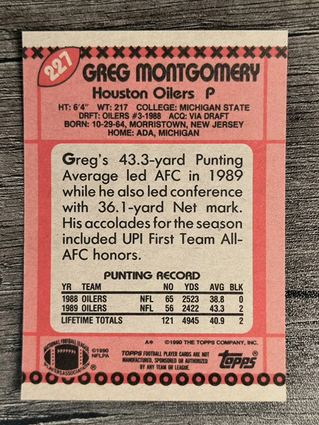 1990 Topps Disclaimer Back #227 Greg Montgomery RC