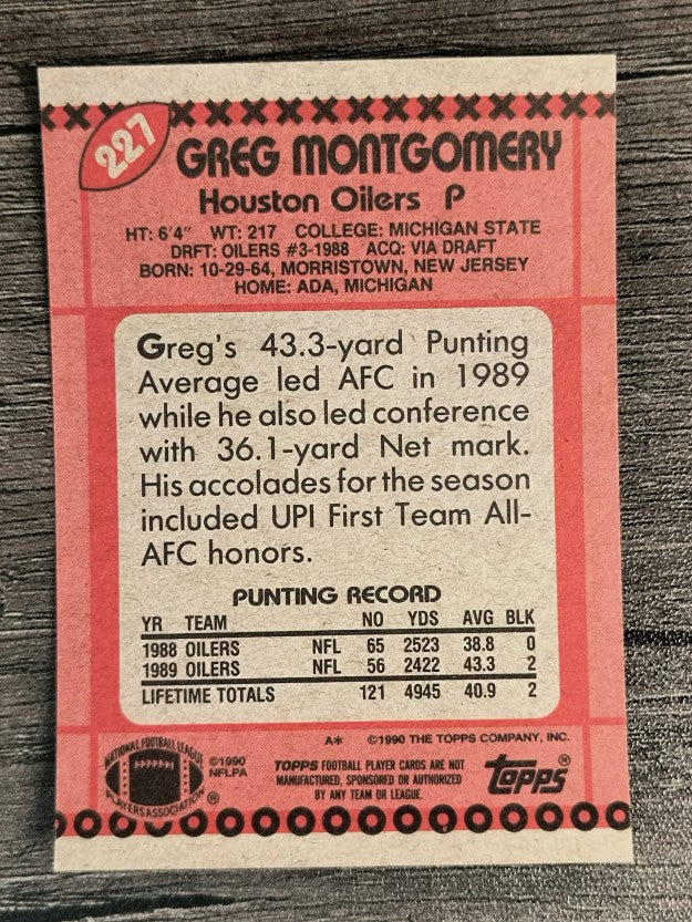 1990 Topps Disclaimer Back #227 Greg Montgomery RC