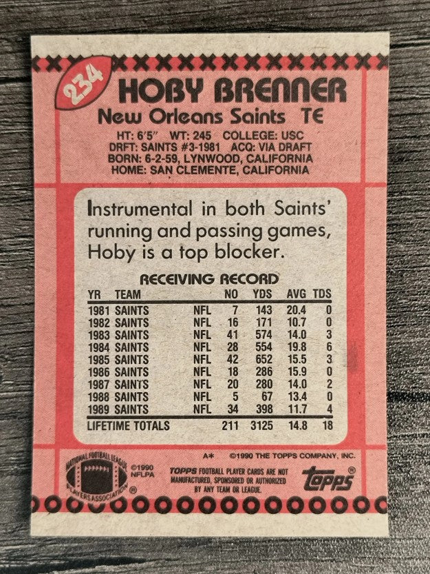 1990 Topps Disclaimer Back #234 Hoby Brenner