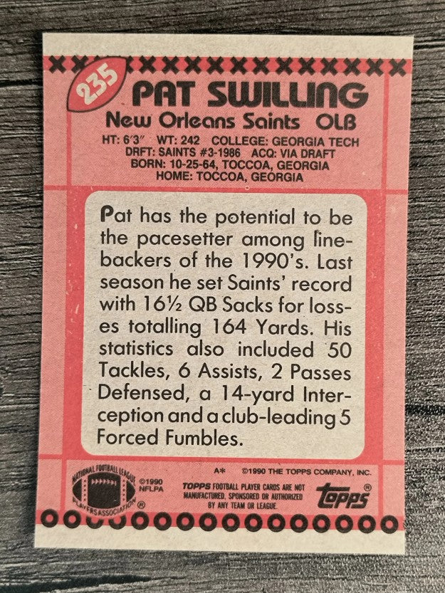 1990 Topps Disclaimer Back #235 Pat Swilling
