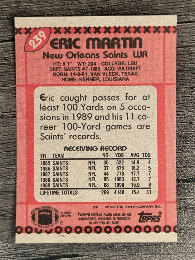 1990 Topps Disclaimer Back #239 Eric Martin