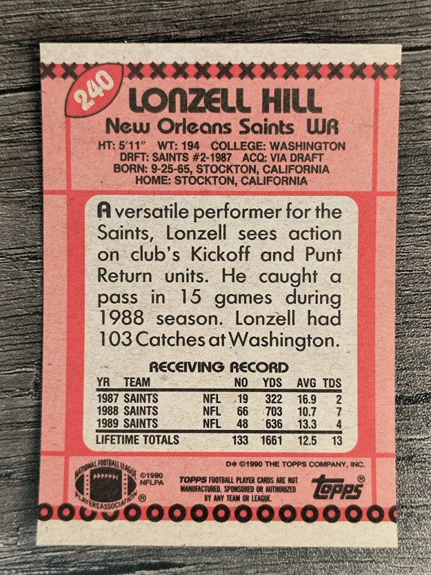 1990 Topps Disclaimer Back #240 Lonzell Hill