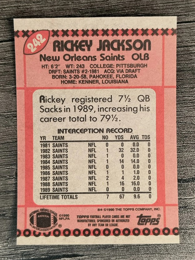 1990 Topps Disclaimer Back #242 Rickey Jackson