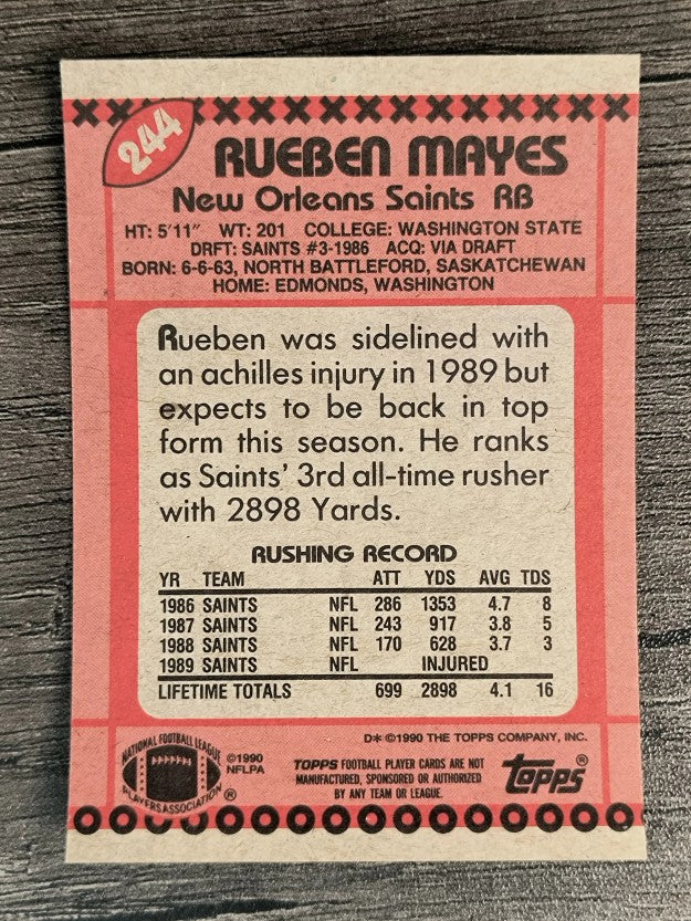 1990 Topps Disclaimer Back #244 Rueben Mayes