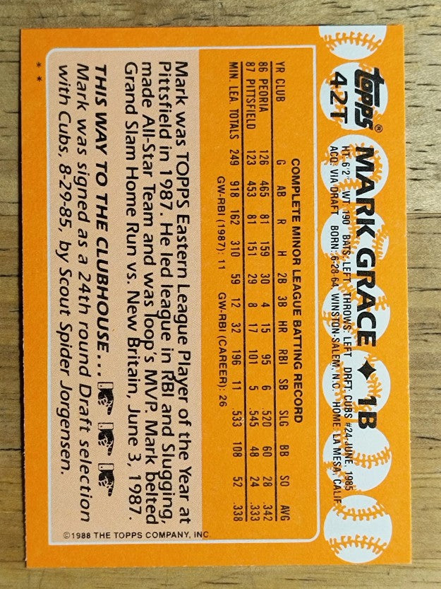 1988 Topps Traded #42T Mark Grace XRC