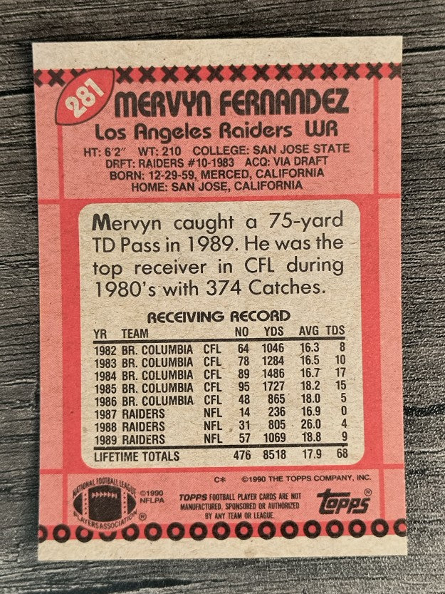1990 Topps Disclaimer Back #281 Mervyn Fernandez