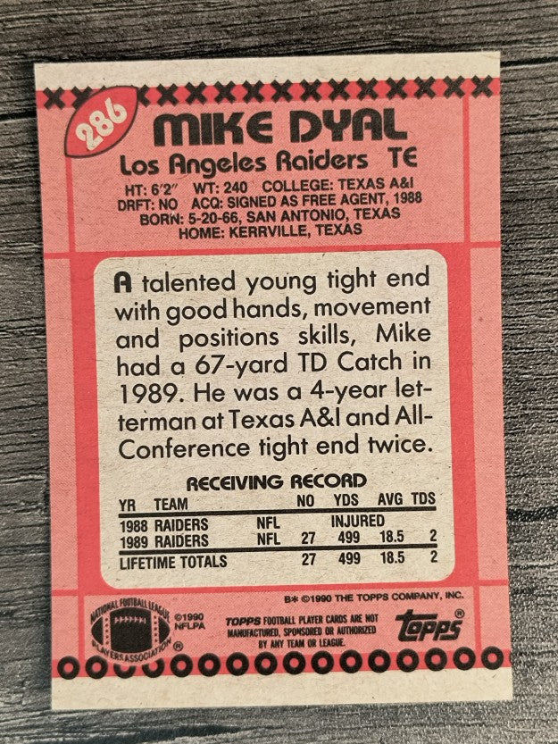 1990 Topps Disclaimer Back #286 Mike Dyal RC