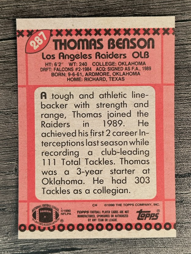 1990 Topps Disclaimer Back #287 Thomas Benson