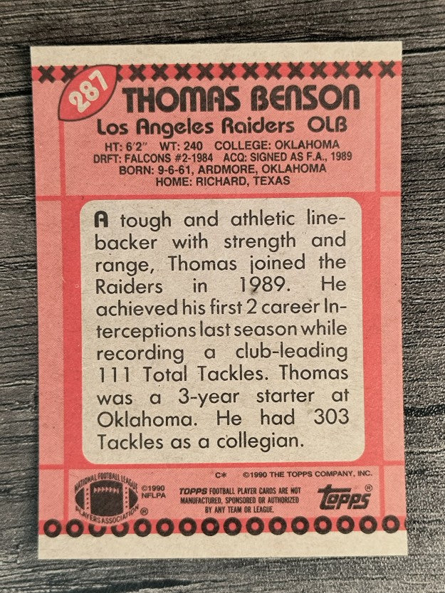 1990 Topps Disclaimer Back #287 Thomas Benson