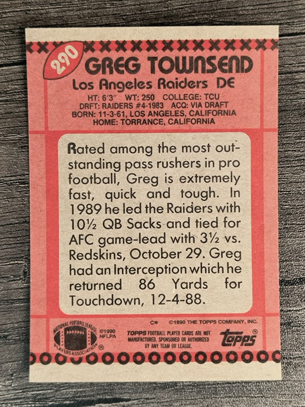 1990 Topps Disclaimer Back #290 Greg Townsend