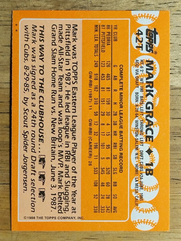 1988 Topps Traded #42T Mark Grace XRC