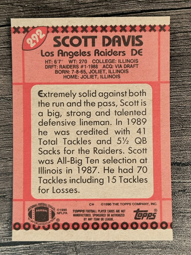 1990 Topps Disclaimer Back #292 Scott Davis