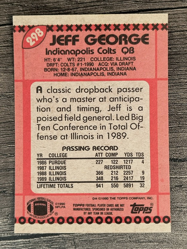 1990 Topps Disclaimer Back #298 Jeff George RC