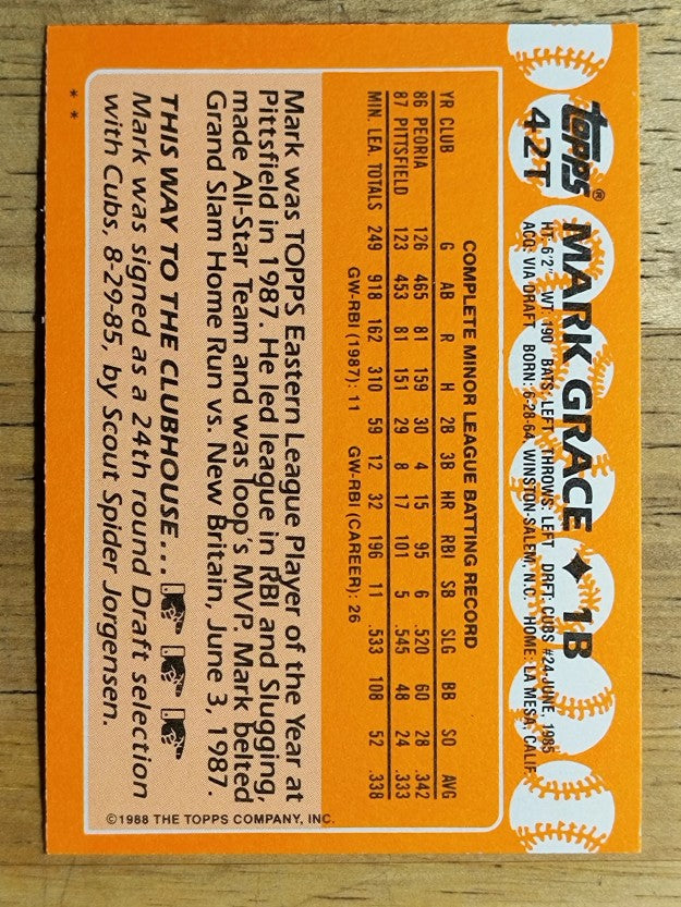 1988 Topps Traded #42T Mark Grace XRC