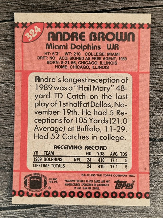 1990 Topps Disclaimer Back #324 Andre Brown