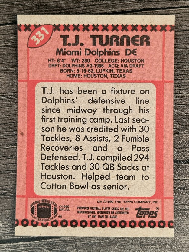 1990 Topps Disclaimer Back #331 T.J. Turner