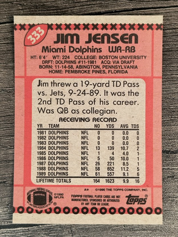 1990 Topps Disclaimer Back #333 Jim C.Jensen
