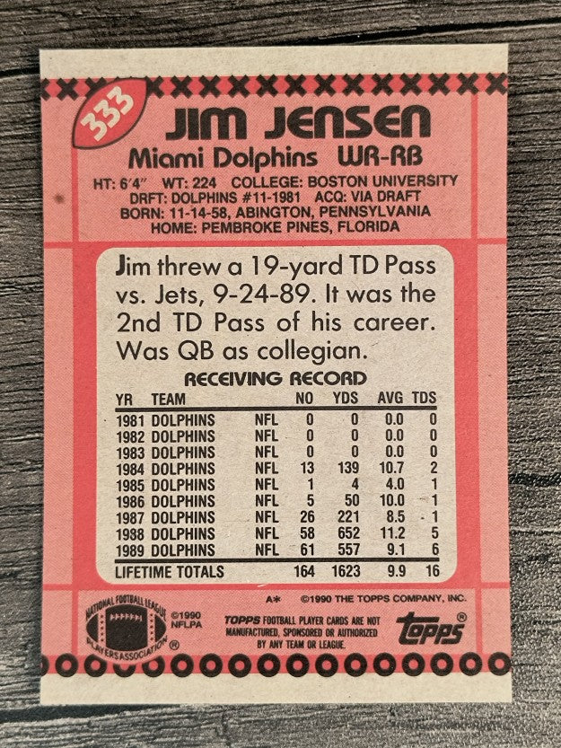 1990 Topps Disclaimer Back #333 Jim C.Jensen