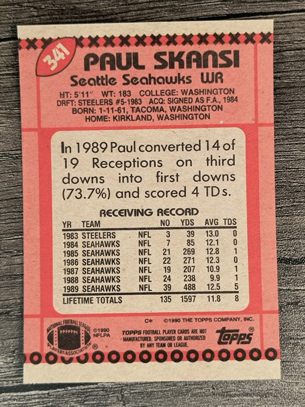 1990 Topps Disclaimer Back #341 Paul Skansi RC