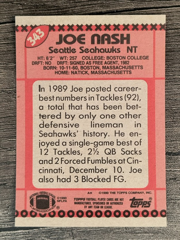 1990 Topps Disclaimer Back #343 Joe Nash