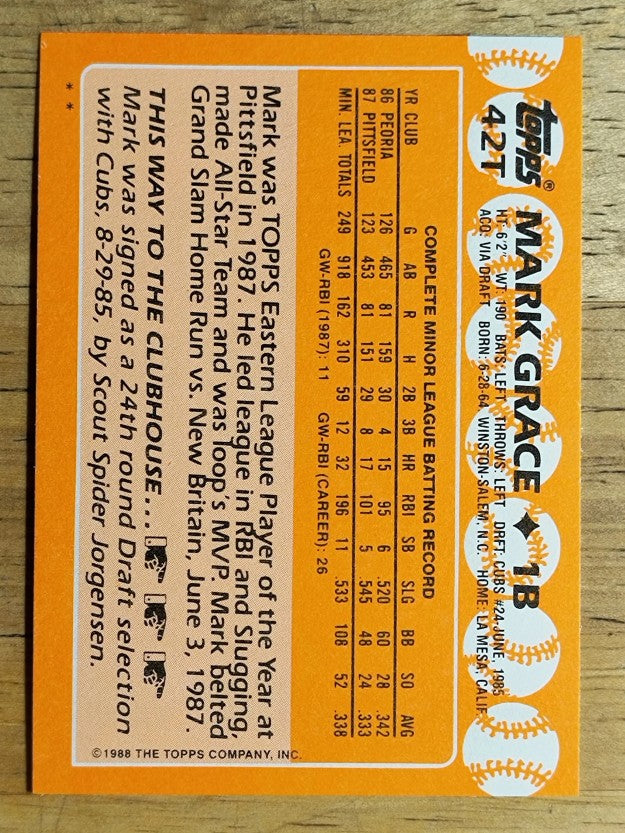 1988 Topps Traded #42T Mark Grace XRC