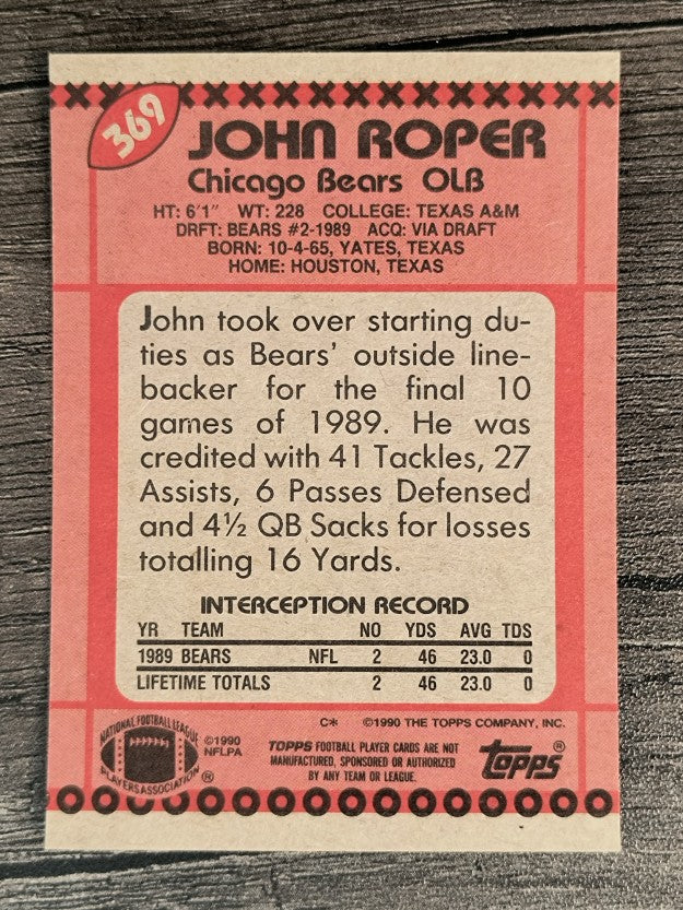 1990 Topps Disclaimer Back #369 John Roper
